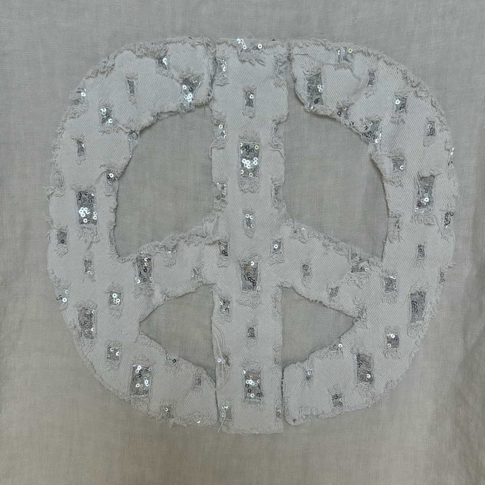 Marisima Linen Boho Chic Peace Sign Womens Top Made in Italy OS NWOT - Picture 3 of 10